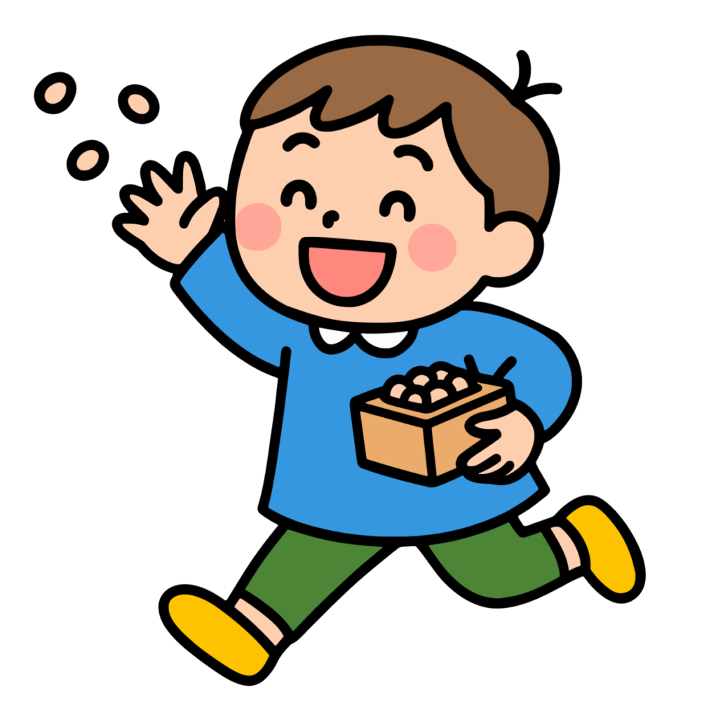 豆まきをする園児のイラスト無料ダウンロード（カラー）