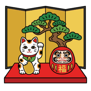 招き猫とだるまのお正月