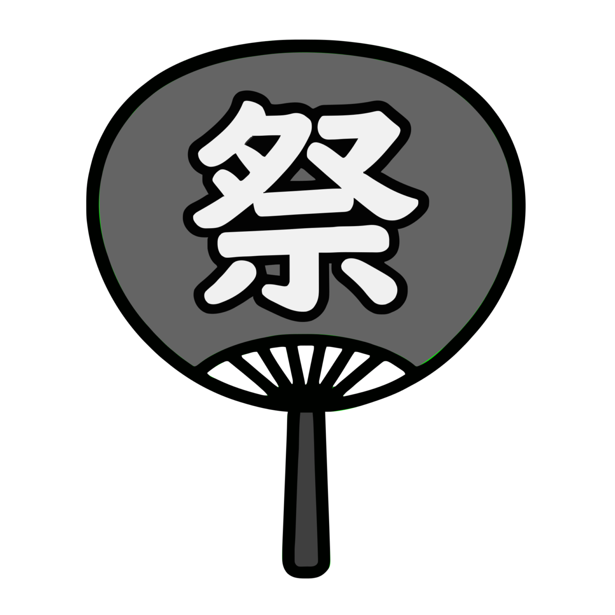 青いうちわ 祭のイラスト無料ダウンロード（モノクロ）