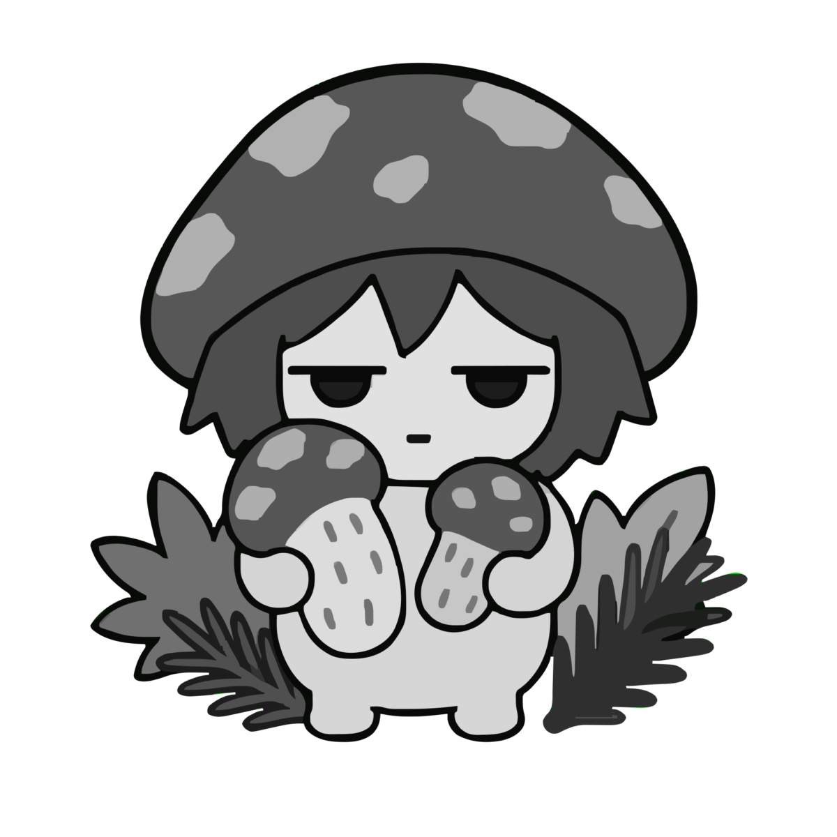 松茸のかわいいイラスト（秋）（モノクロ）