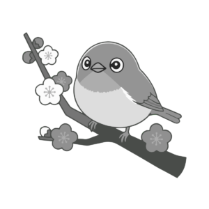 メジロと梅の花のイラスト無料ダウンロード（モノクロ）