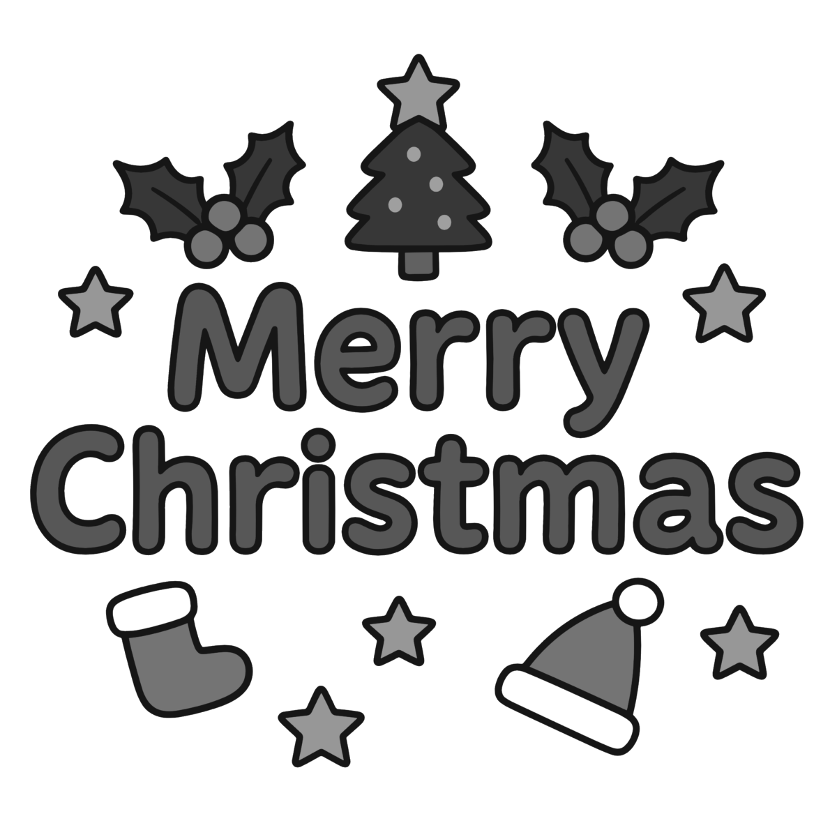 クリスマスの文字のイラスト無料ダウンロード（モノクロ）