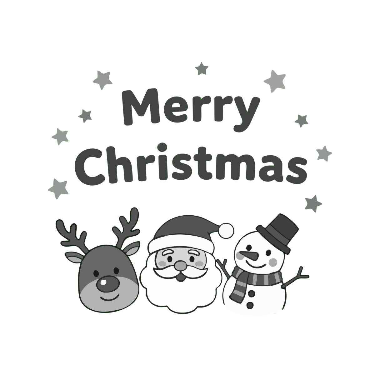 メリークリスマスのイラスト無料ダウンロード（モノクロ）