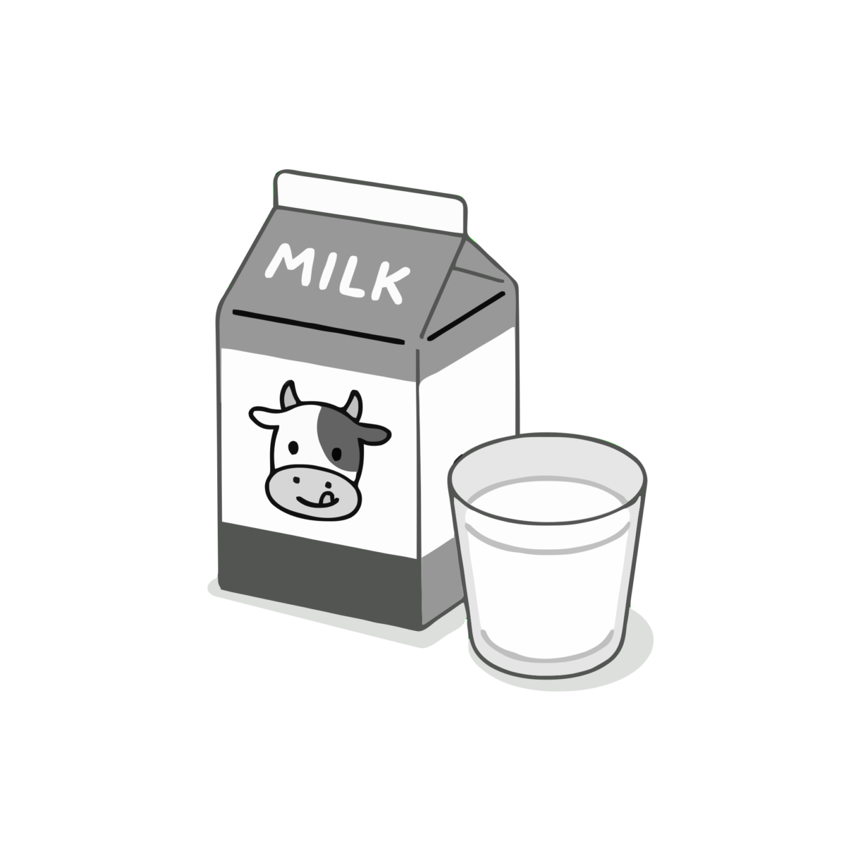 牛乳パックとコップのミルクのイラスト無料ダウンロード（モノクロ）