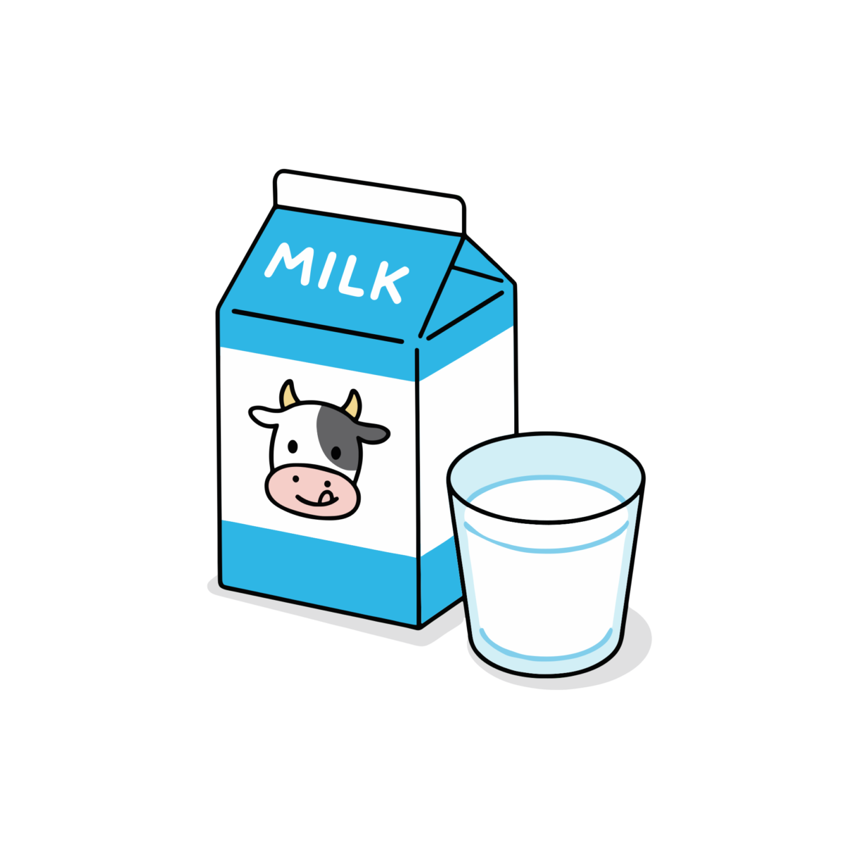 牛乳パックとコップのミルクのイラスト無料ダウンロード（カラー）