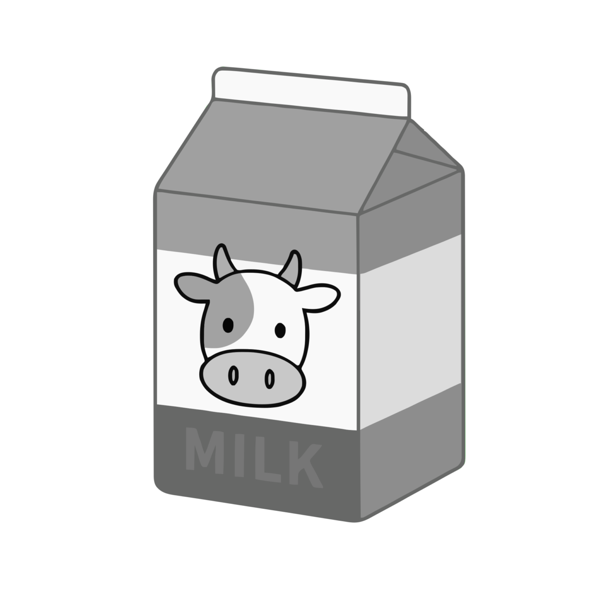 牛乳パック（牛の絵）のイラスト無料ダウンロード（モノクロ）