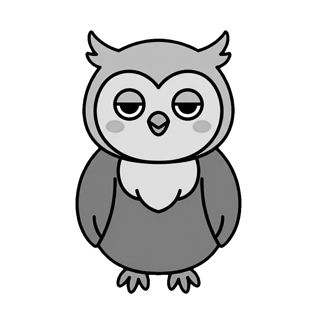 みみずくのかわいいイラスト（モノクロ）