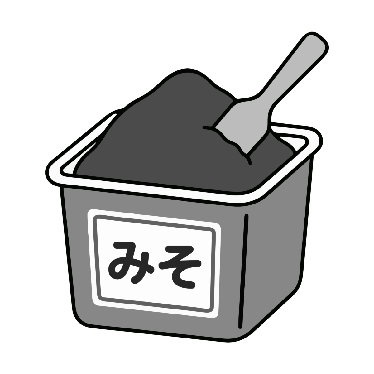 みそ容器としゃもじのイラスト無料ダウンロード（モノクロ）