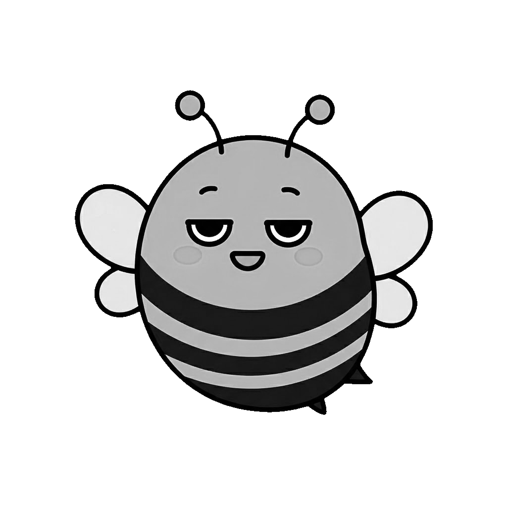 みつばちのかわいいイラスト(モノクロ)