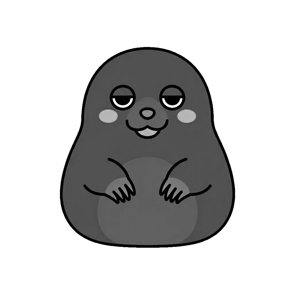 もぐらのかわいいイラスト（モノクロ）