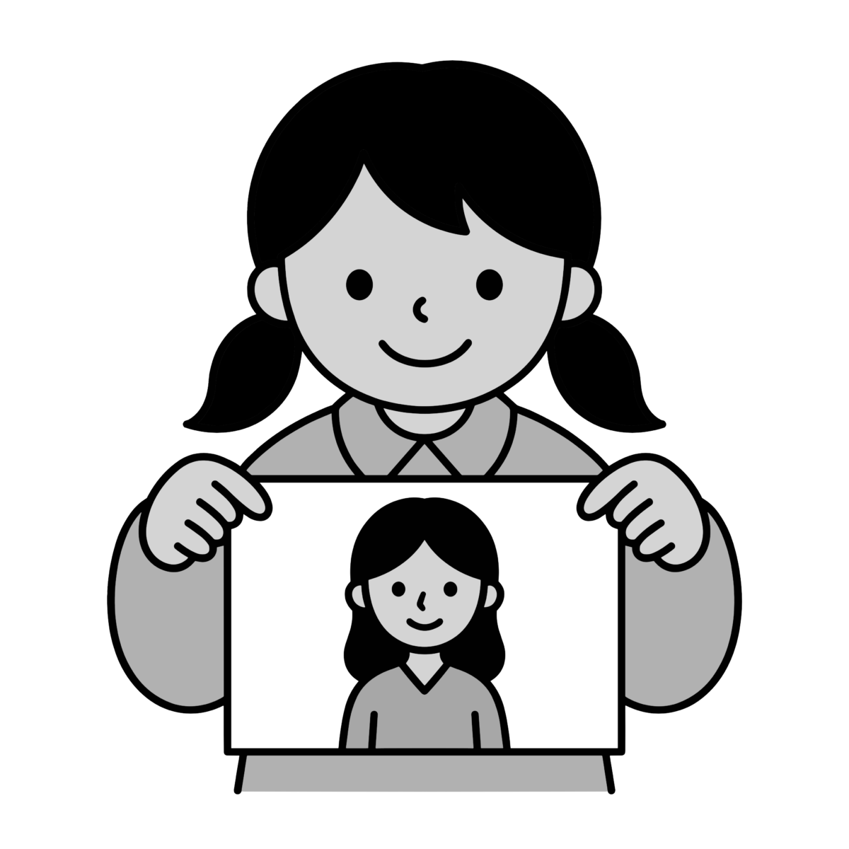 簡単お母さんの似顔絵のイラスト無料ダウンロード（モノクロ）