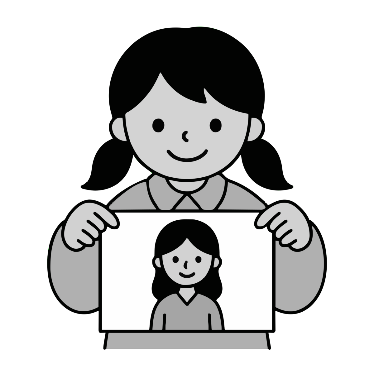 簡単お母さんの似顔絵のイラスト無料ダウンロード(モノクロ)