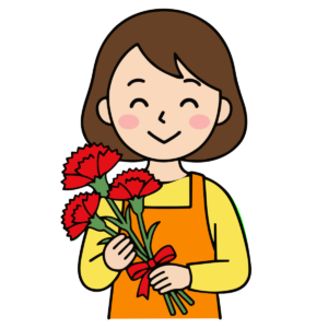 ママがカーネーションの花束を持つ