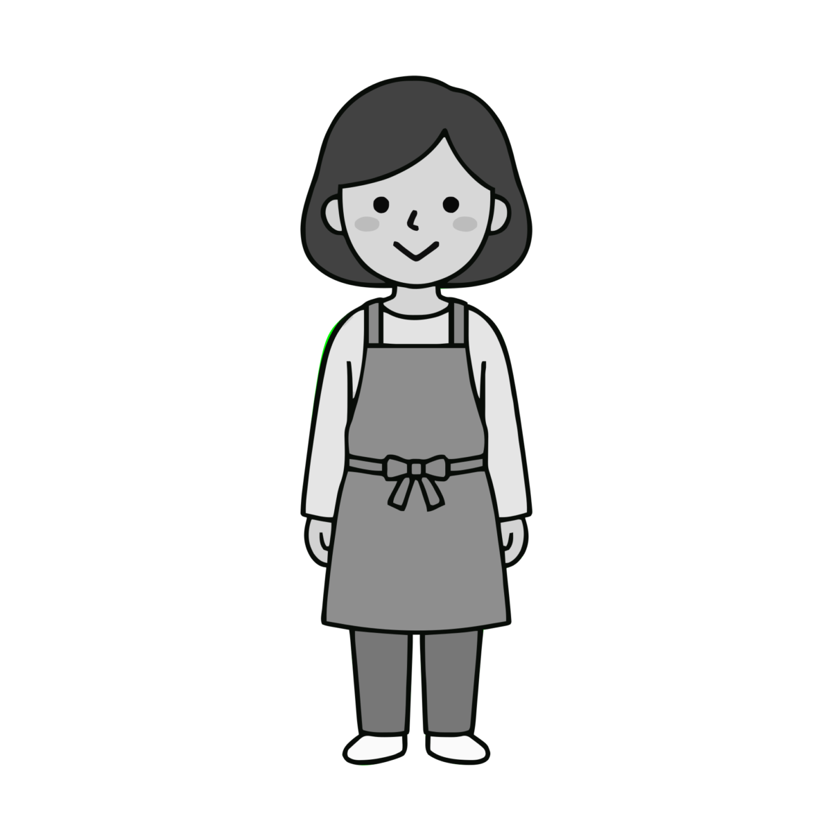 エプロン姿のママのイラスト無料ダウンロード(モノクロ)
