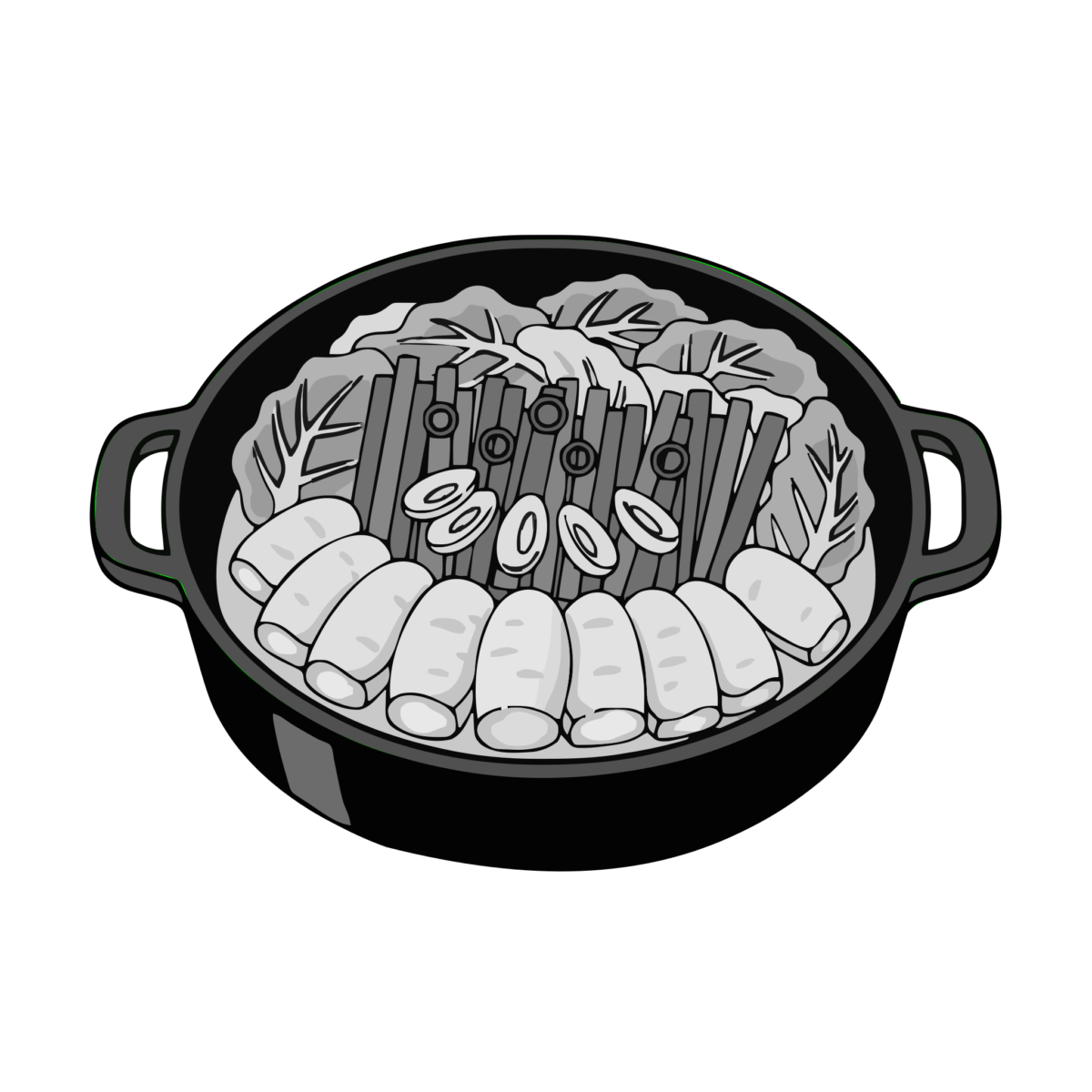 もつ鍋のイラスト無料ダウンロード（モノクロ）