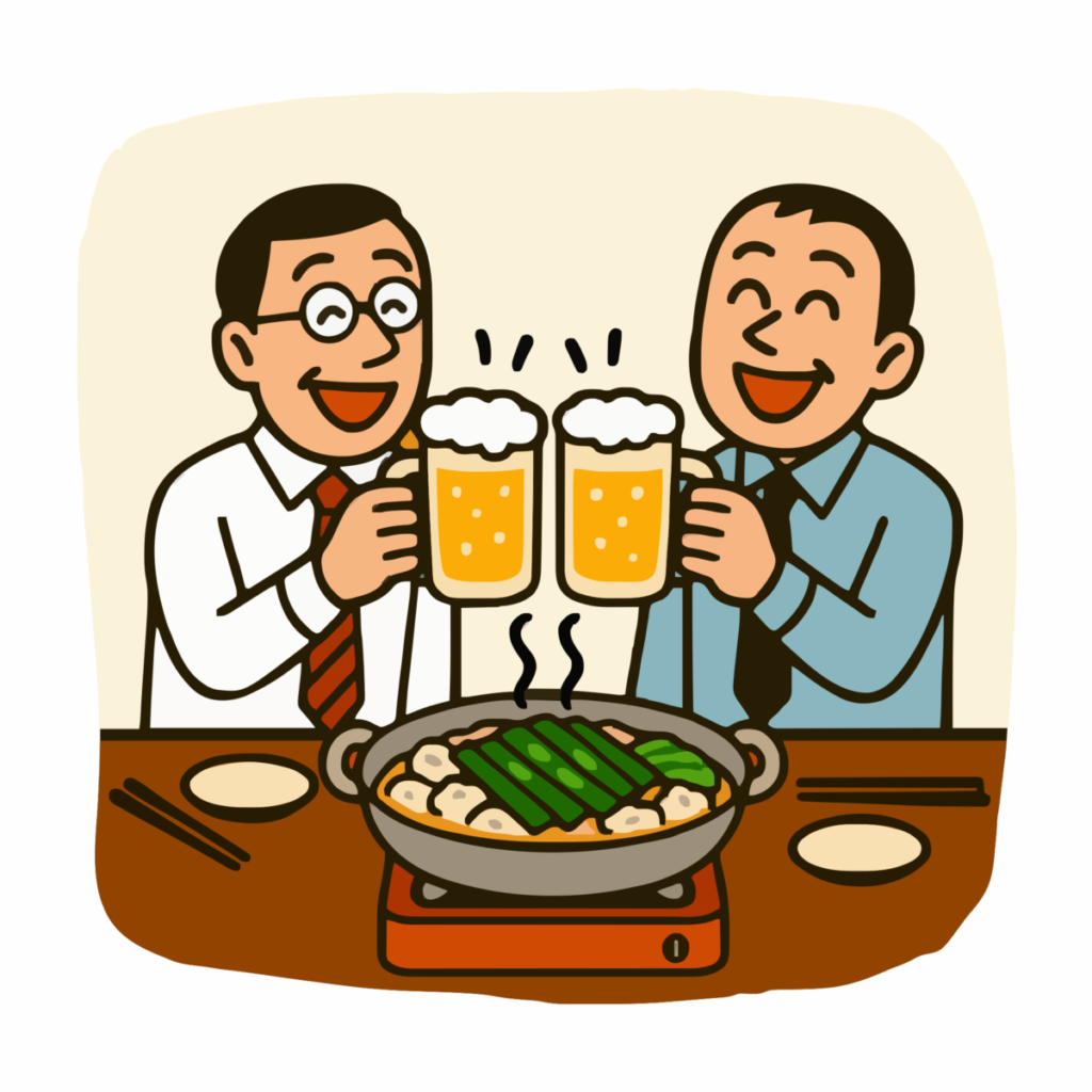 サラリーマンのもつ鍋のイラスト無料ダウンロード（カラー）