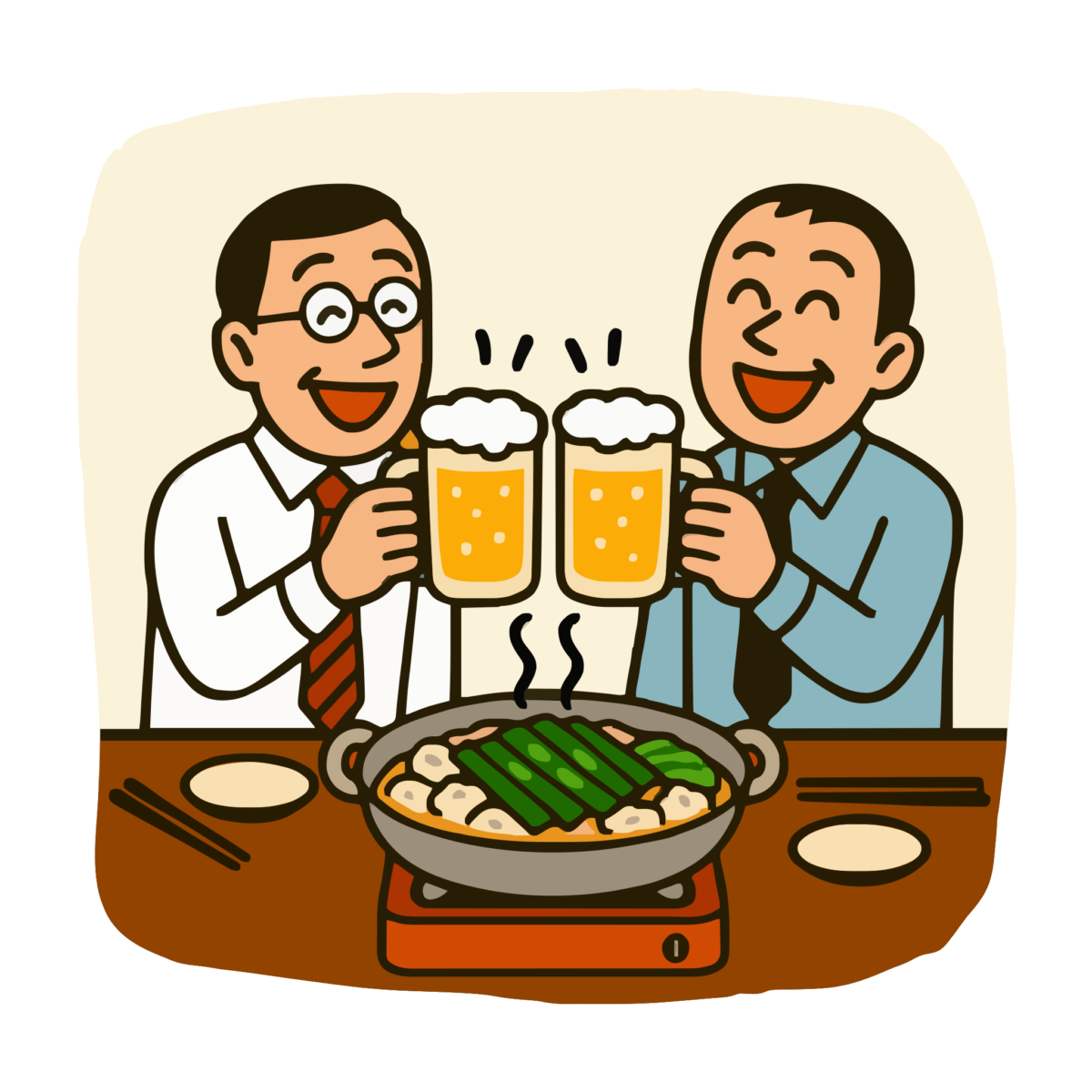 サラリーマンのもつ鍋のイラスト無料ダウンロード（カラー）