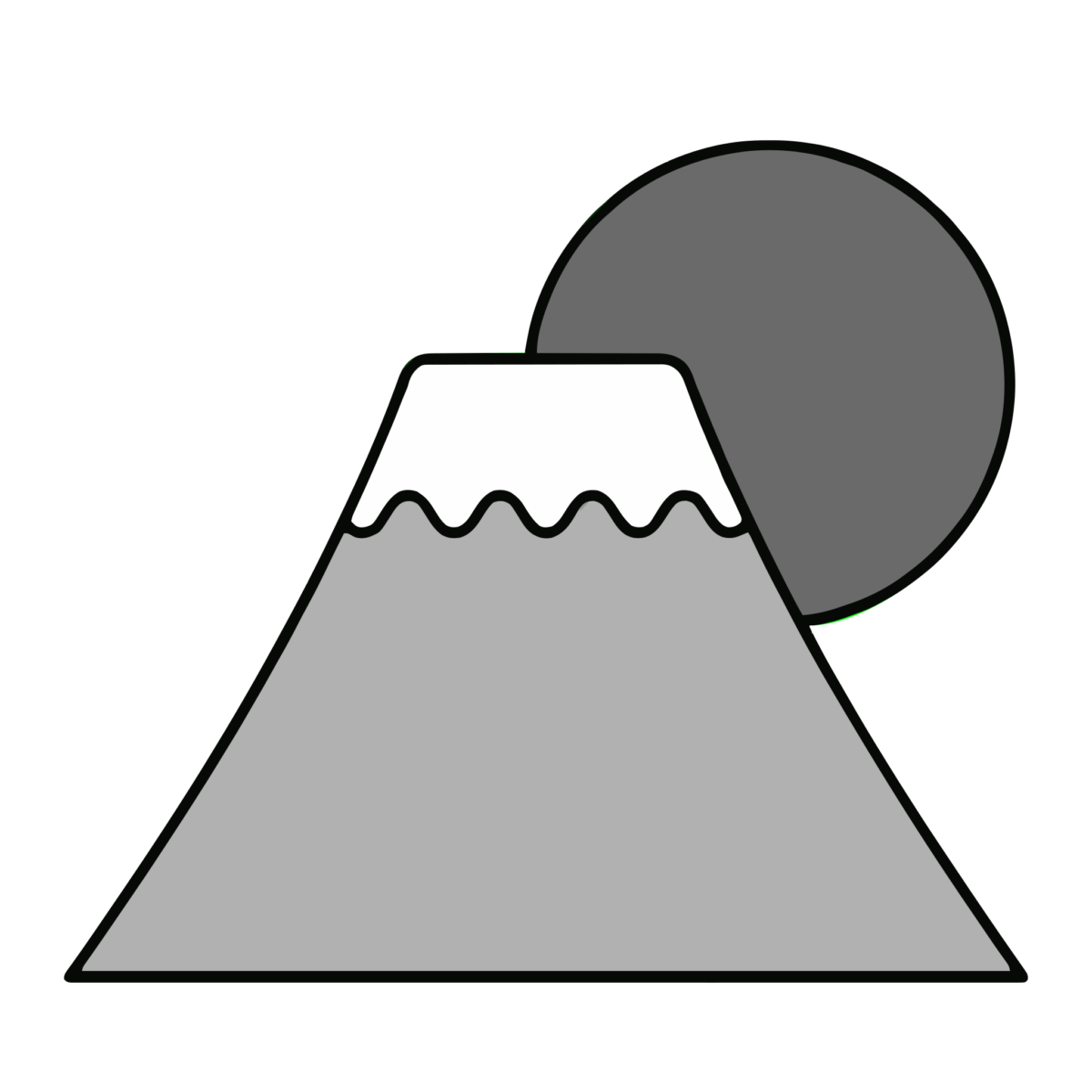 富士山と初日の出のイラスト無料ダウンロード（モノクロ）