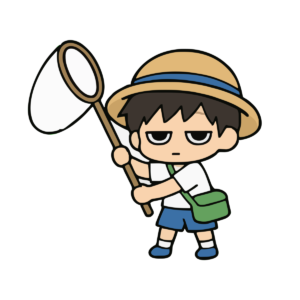 虫取りをする子どものかわいいイラスト（夏）