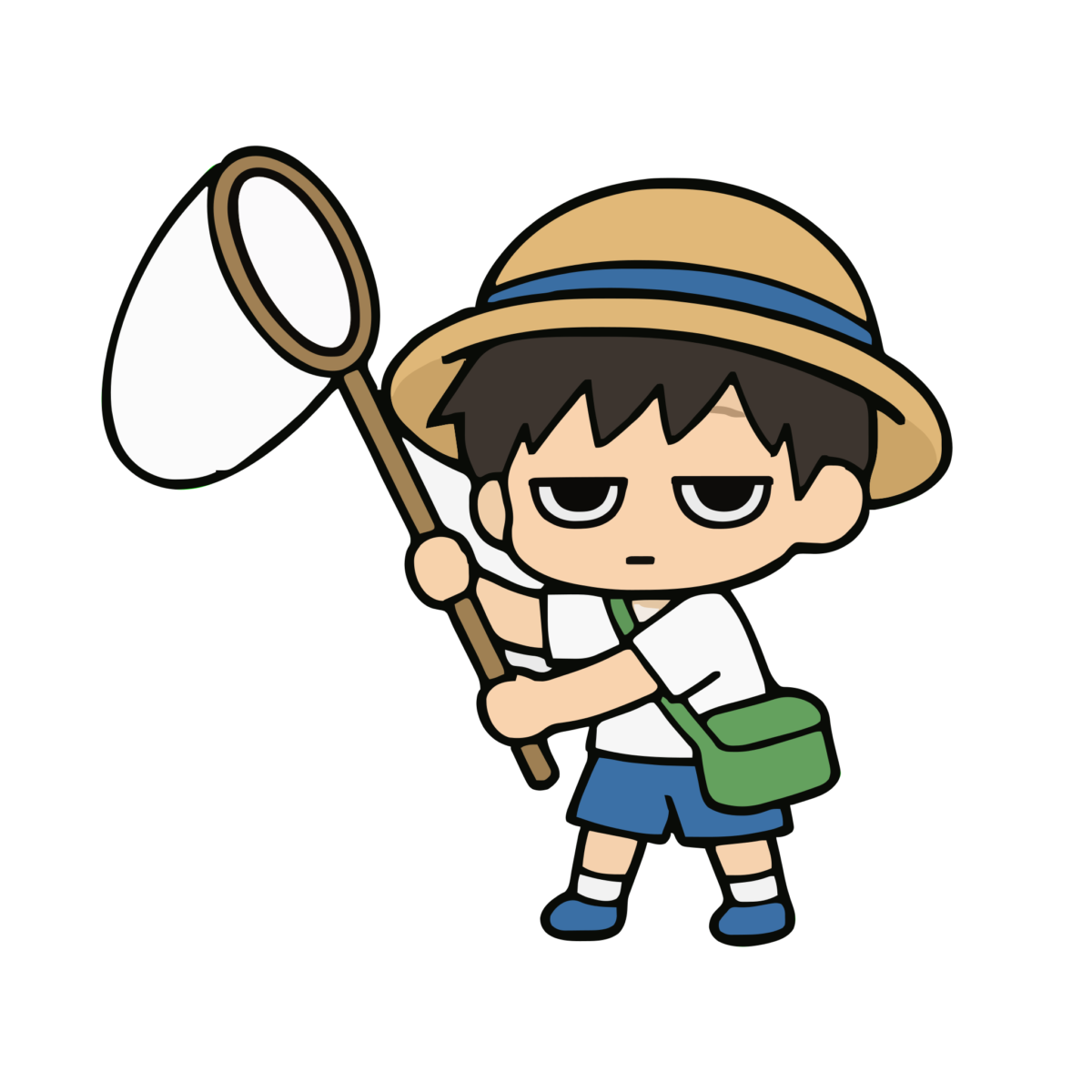 虫取りをする子どものかわいいイラスト（夏）（カラー）