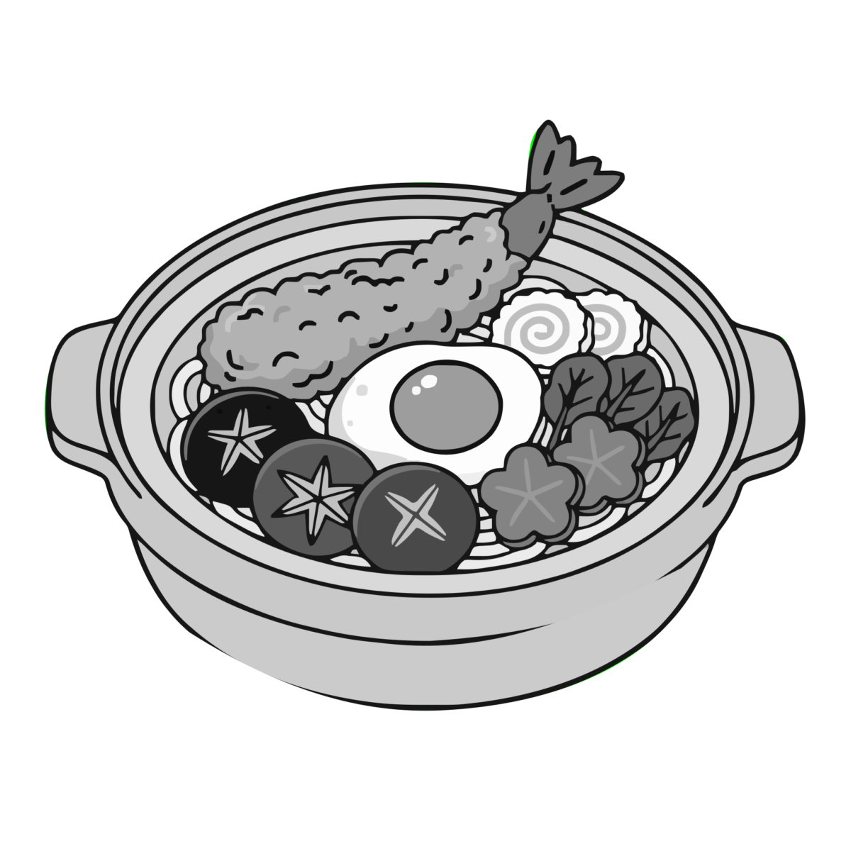 鍋焼きうどんのイラスト無料ダウンロード（モノクロ）