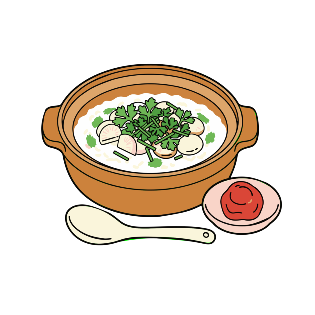 七草粥と梅干しのイラスト無料ダウンロード（カラー）