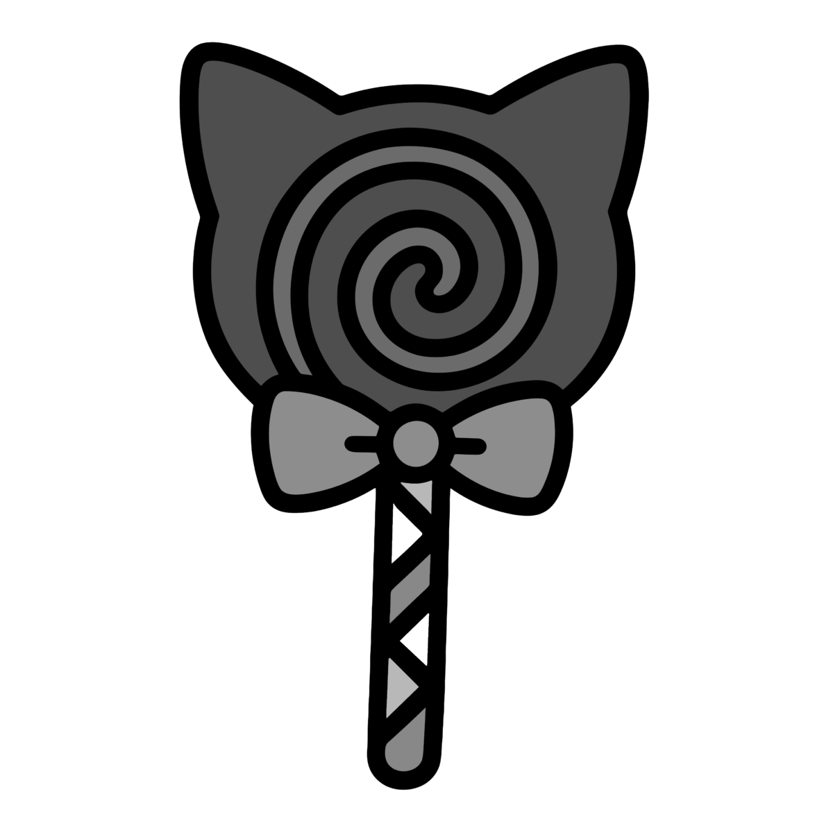 かわいいねこのキャンディのイラスト無料ダウンロード（モノクロ）