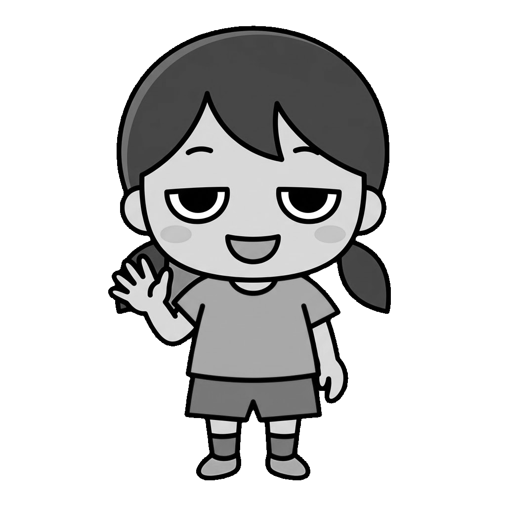 手をふる女の子のイラスト（モノクロ）