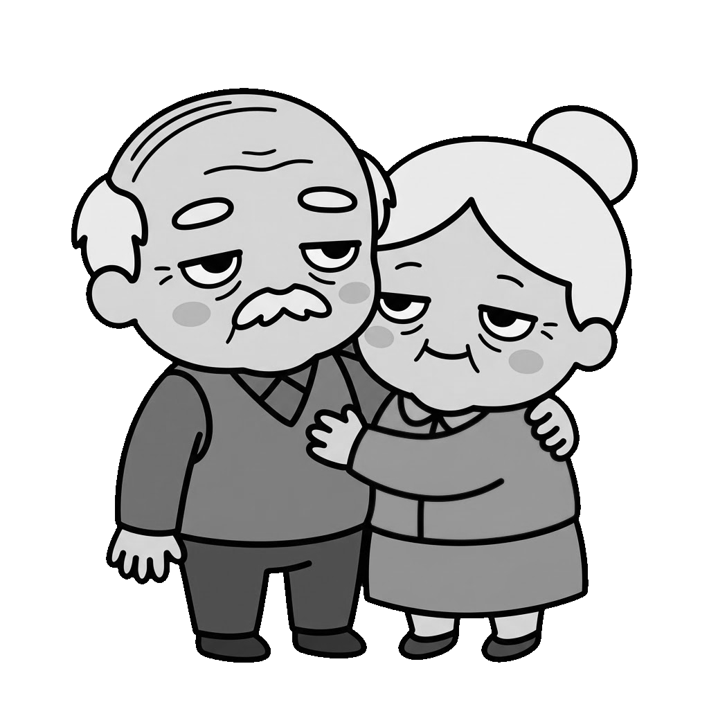 おじいさんとおばあさんのイラスト（モノクロ）