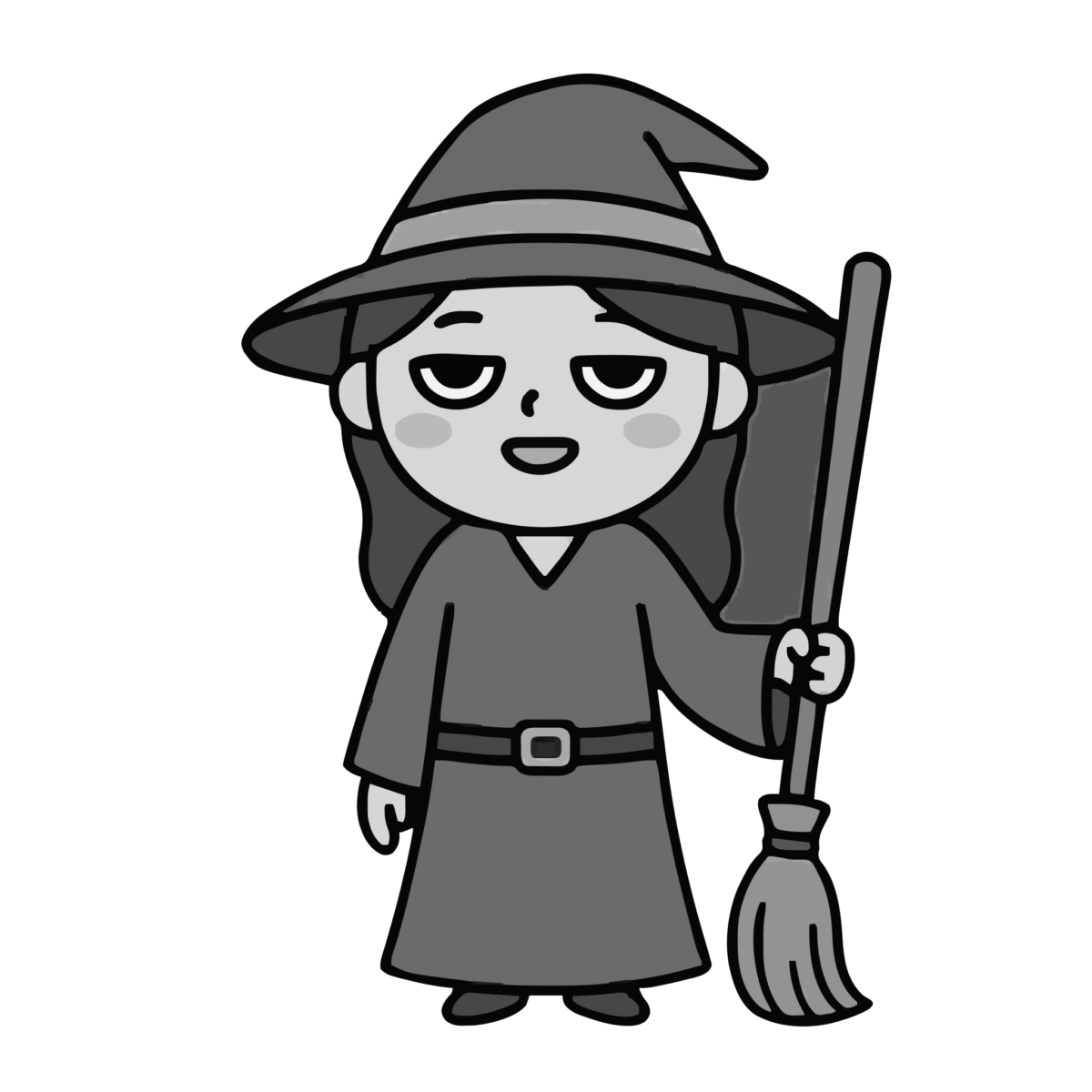 魔女がおどろいているところのかわいいイラスト(モノクロ)