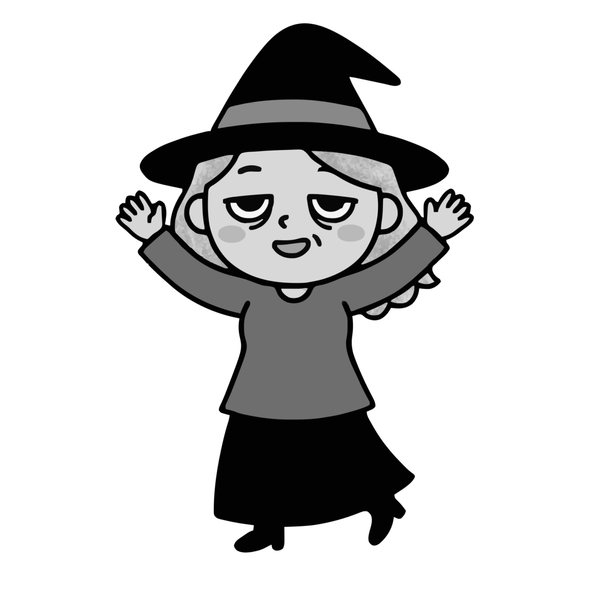 魔女がおどっているところのかわいいイラスト(モノクロ)