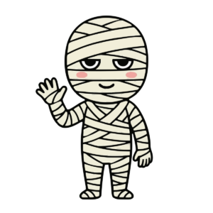 ミイラが手をふっているイラスト（カラー）