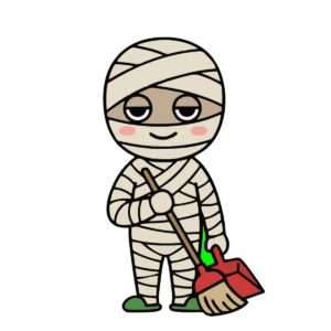 ミイラがそうじしているイラスト（カラー）