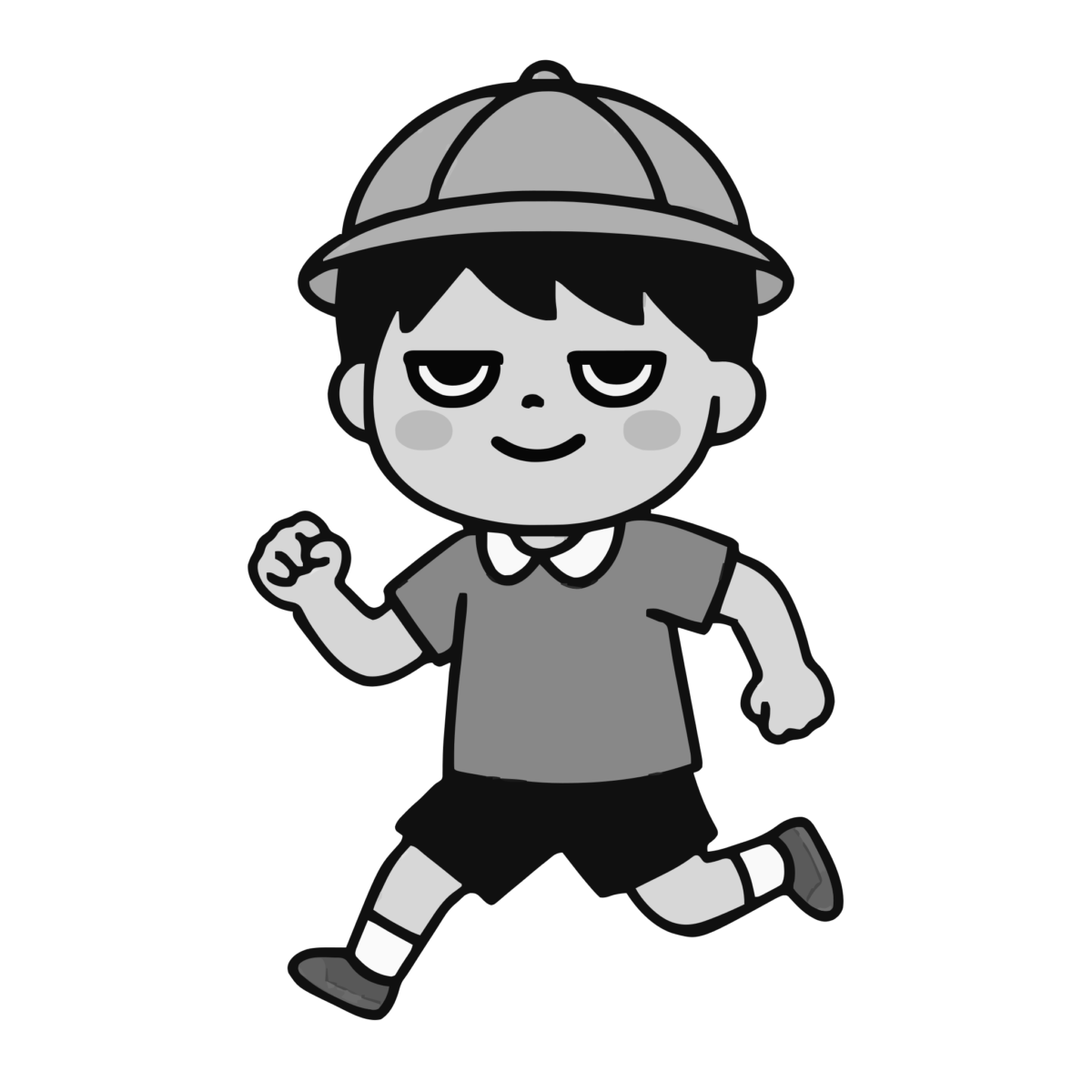 園児が走っているところのかわいいイラスト(モノクロ)