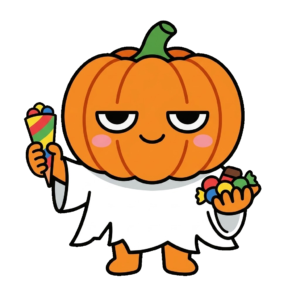 かぼちゃのおばけがお菓子をくばっている
