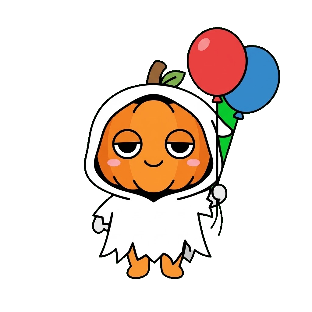 かぼちゃのおばけが風船を持っているイラストのイラスト（カラー）