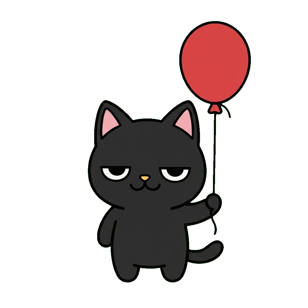 黒猫が風船を持っているイラストのイラスト（カラー）