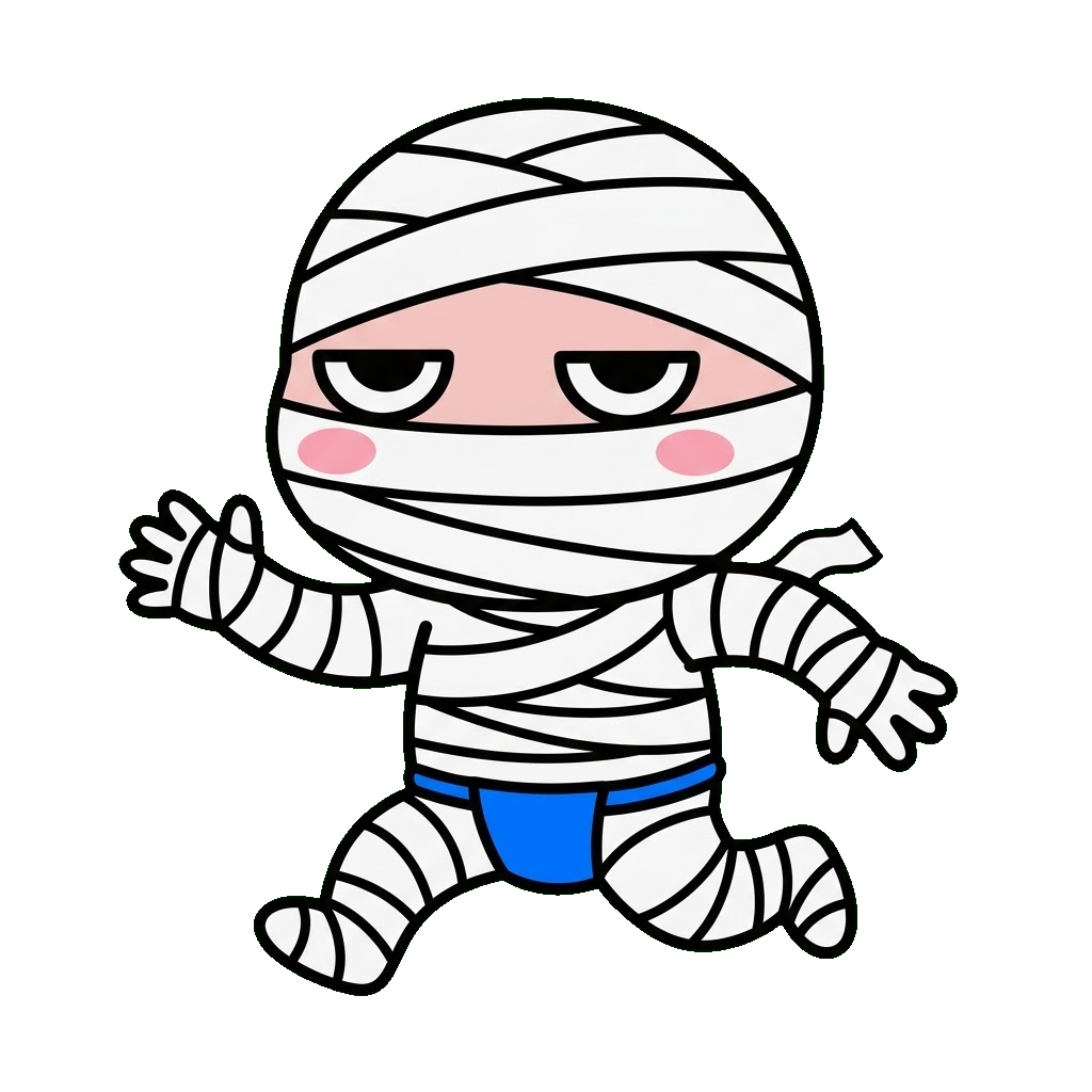 ミイラが走っているイラストのイラスト（カラー）