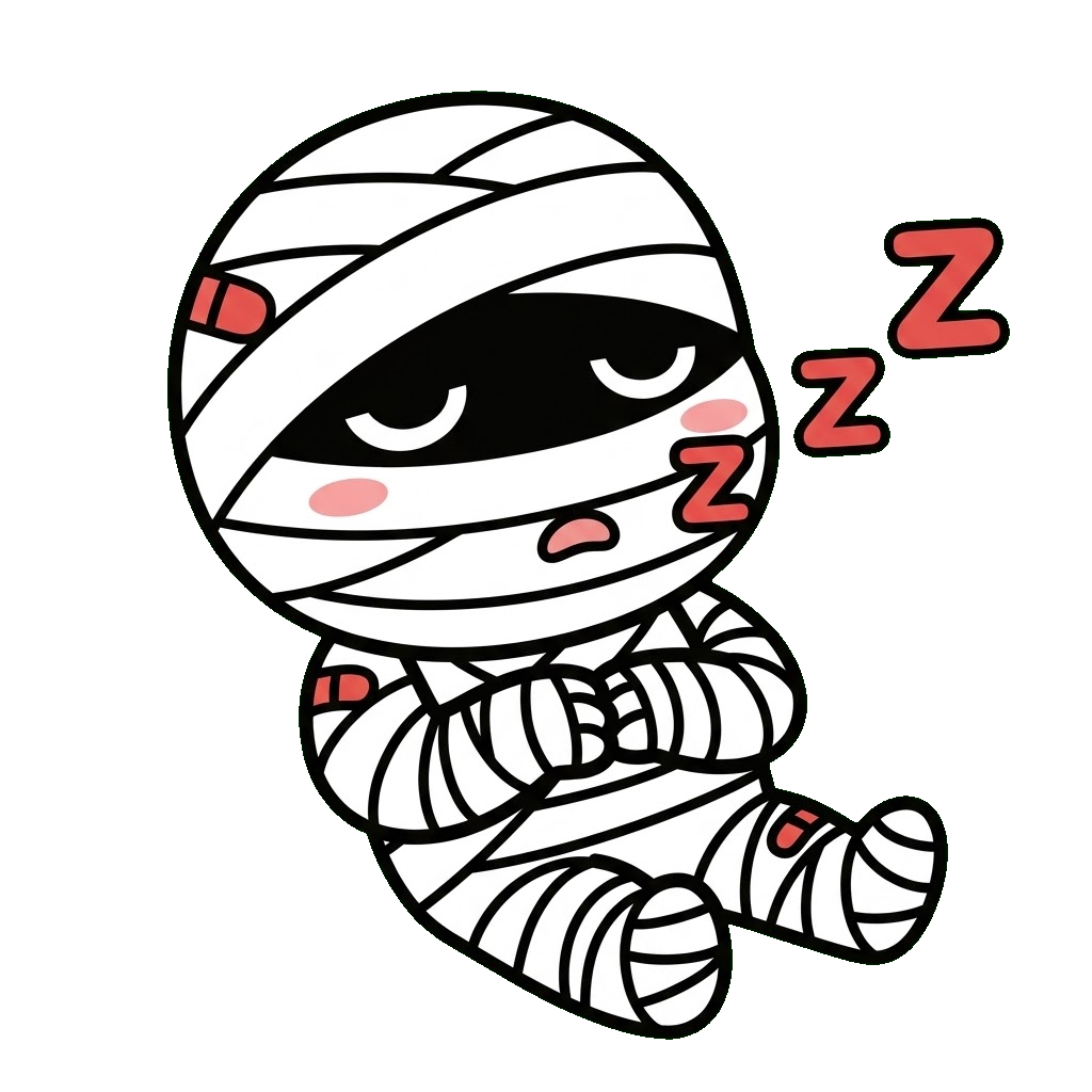 ミイラがねむっているイラストのイラスト（カラー）