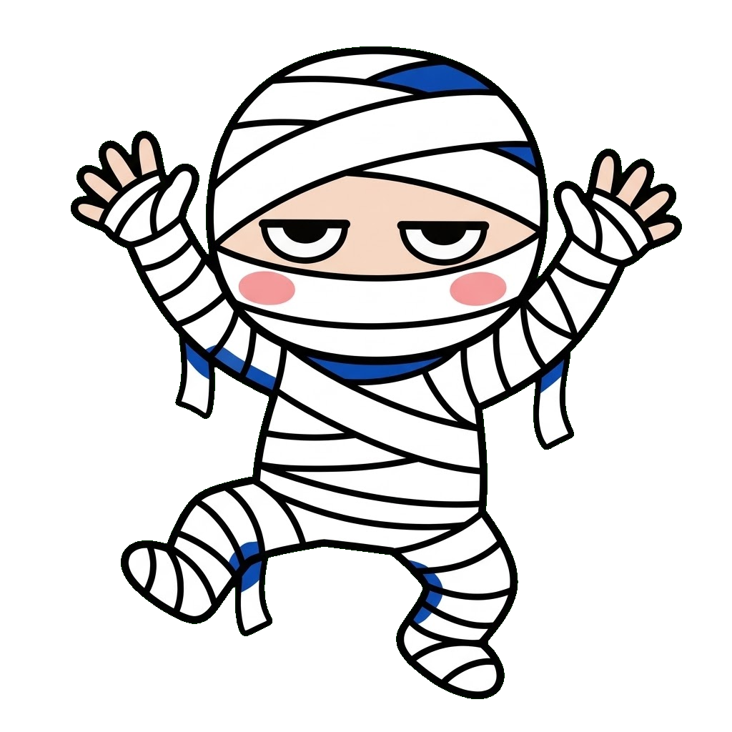 ミイラがおどろいているイラストのイラスト（カラー）