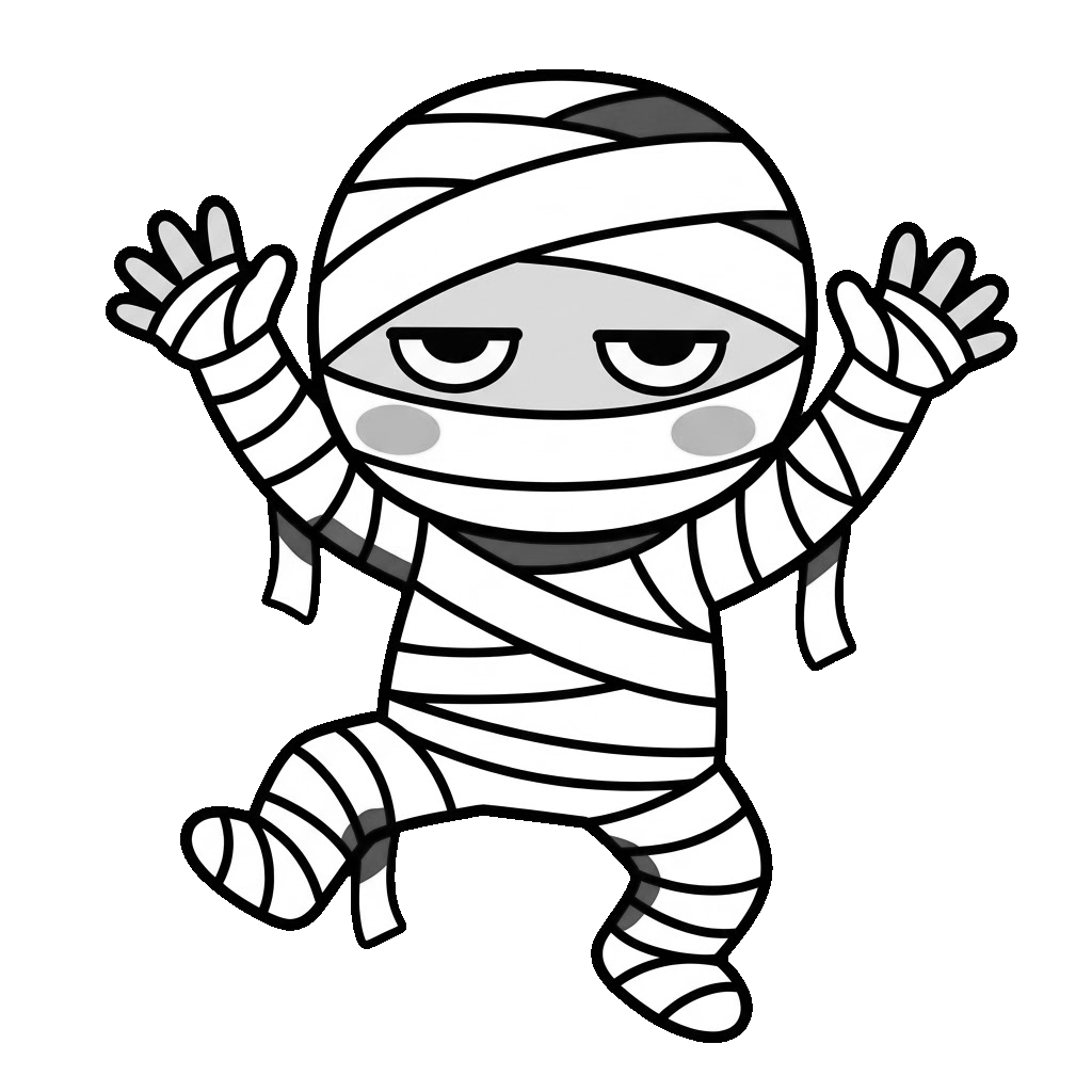 ミイラがおどろいているところのかわいいイラスト(モノクロ)