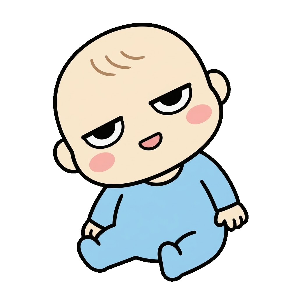 赤ちゃんが首をかしげているところのかわいいイラスト(カラー)