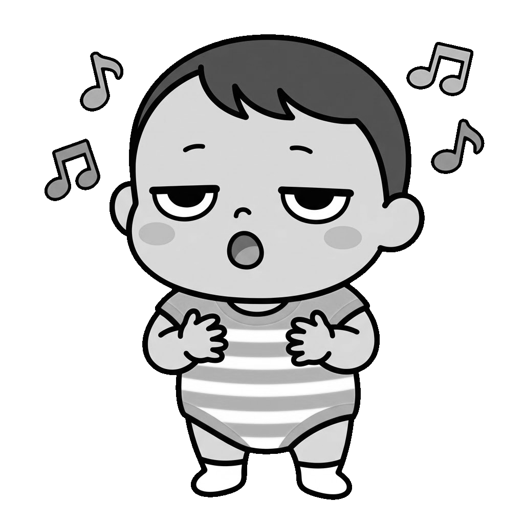 赤ちゃんがうたっているところのかわいいイラスト(モノクロ)