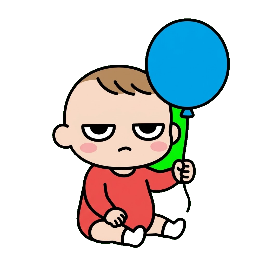赤ちゃんが風船を持っているイラストのイラスト（カラー）