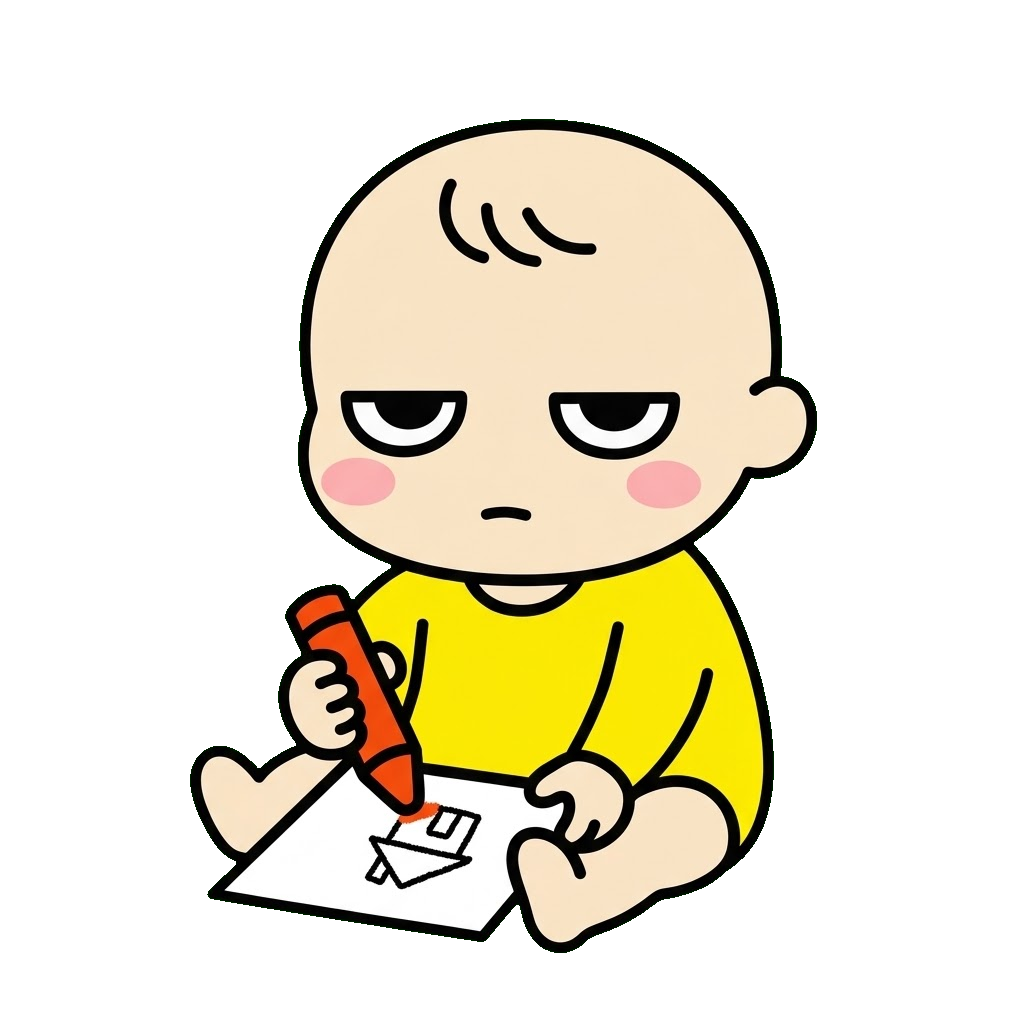 赤ちゃんが絵をかいているイラストのイラスト（カラー）