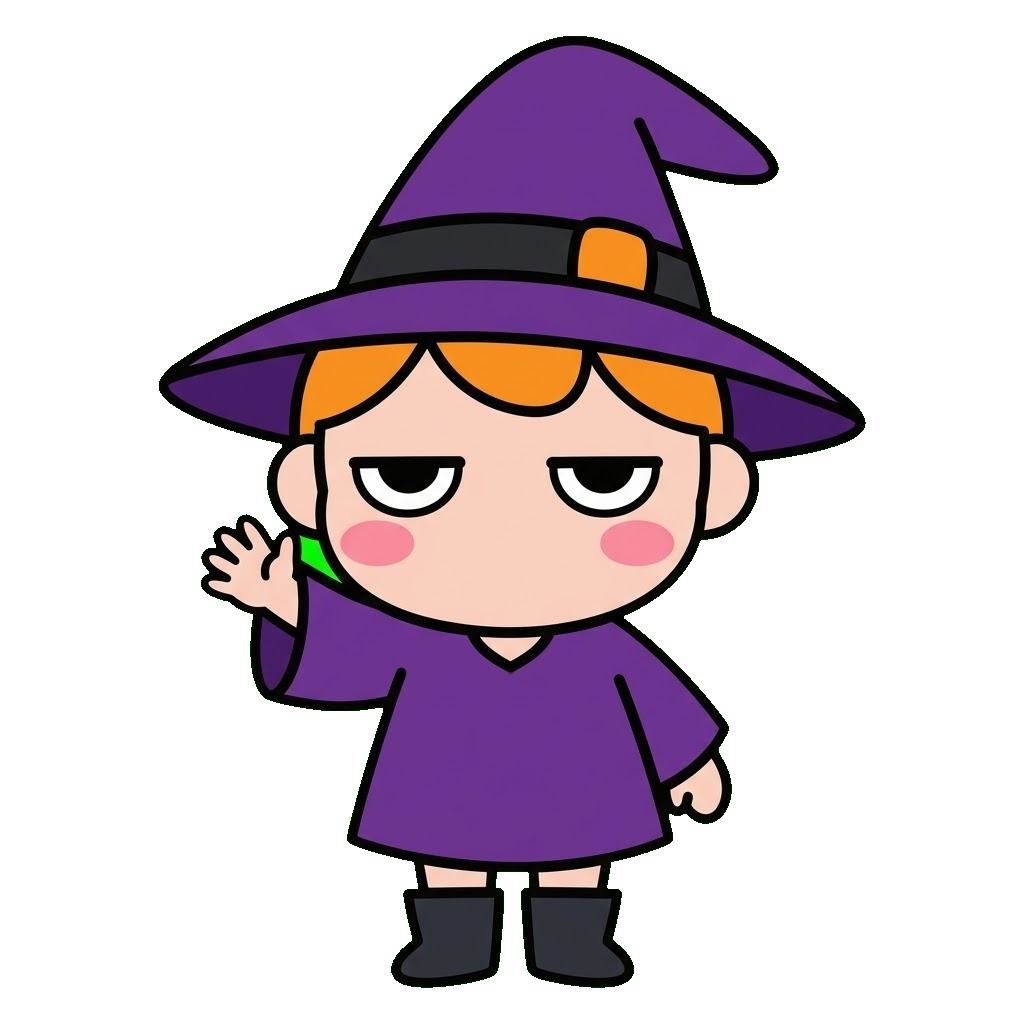 魔女が手をふっているイラストのイラスト（カラー）