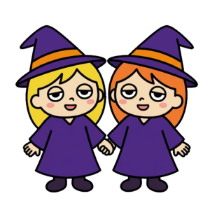 魔女が手をつないでいる