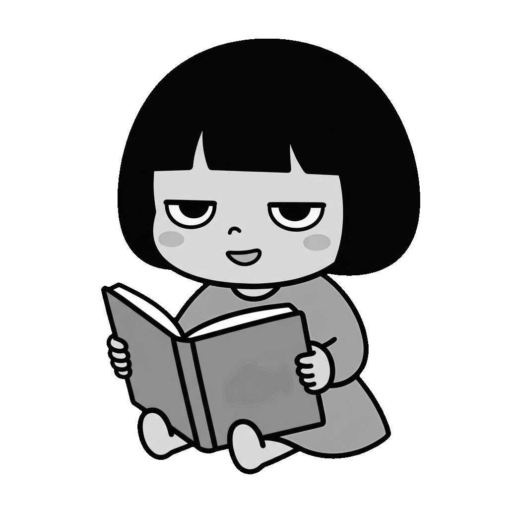 園児が本を読んでいるところのかわいいイラスト（モノクロ）