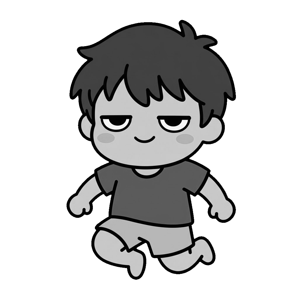 園児がジャンプしているところのかわいいイラスト（モノクロ）