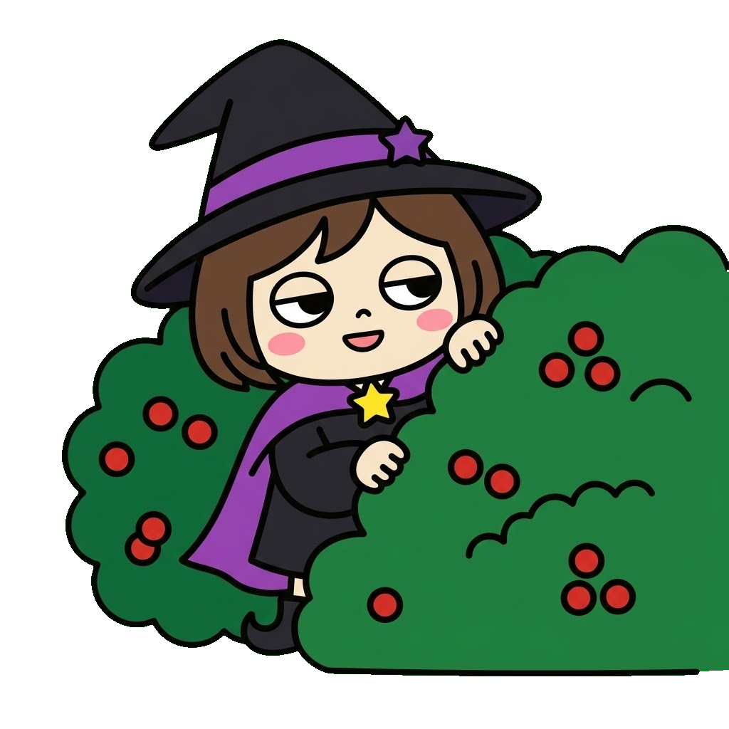 魔女がかくれんぼしているイラストのイラスト（カラー）